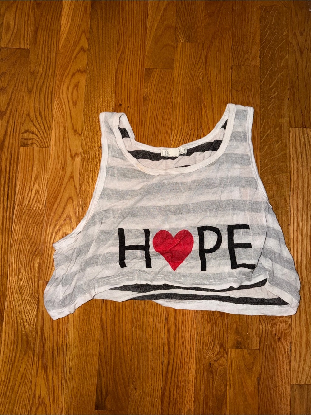 Forever 21 White & Gray Striped Crop Tank with Red Heart